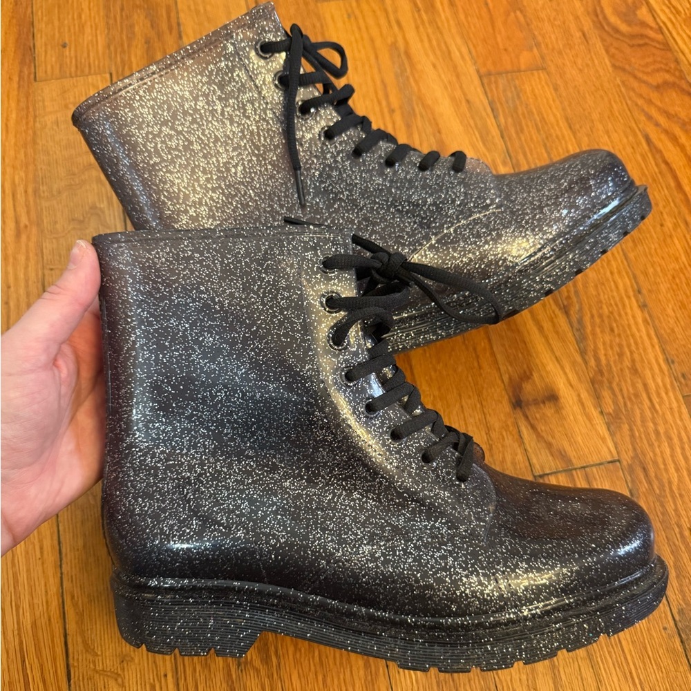 Urban Outfitters Gray Glitter Jelly Boots